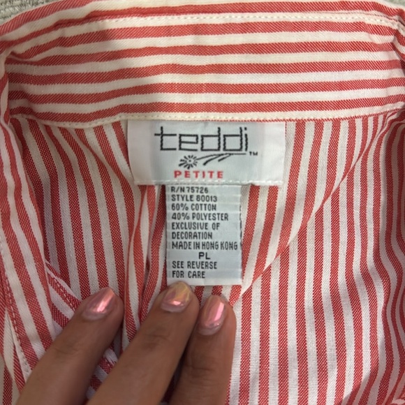Teddi Vintage Red & White Striped Button Up Shirt With Dog Embroidery - Picture 7 of 7